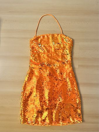 Orange Pailletten-Kleid, Grösse 34