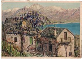 Kunst-AK, Häusergruppe mit Pizzo Camoghè, 1933