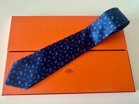 Cravate HERMES-Paris „Exotic Blue" - avec box original