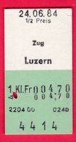 SBB KARTON-BILLETT, ZUG - LUZERN, 1. KLASSE, EINFACH, 1984