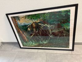 104 cm breitx74 cm hoch Öl Gemälde Elefanten/ Bilderrahmen
