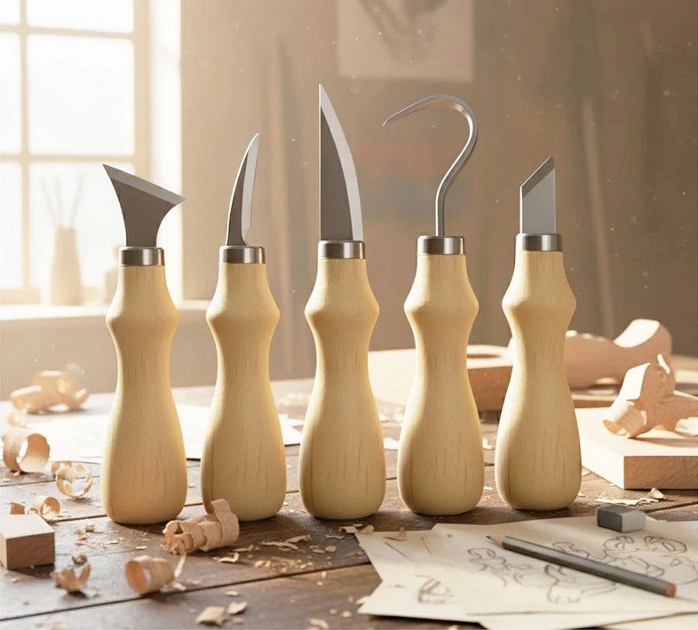 Tous les outils: 5x Holzschnitzwerkzeuge mit Eichenholzgriff Outils sculpture – Neuf avec emballage d'origine à Bremblens par UNSTOCK