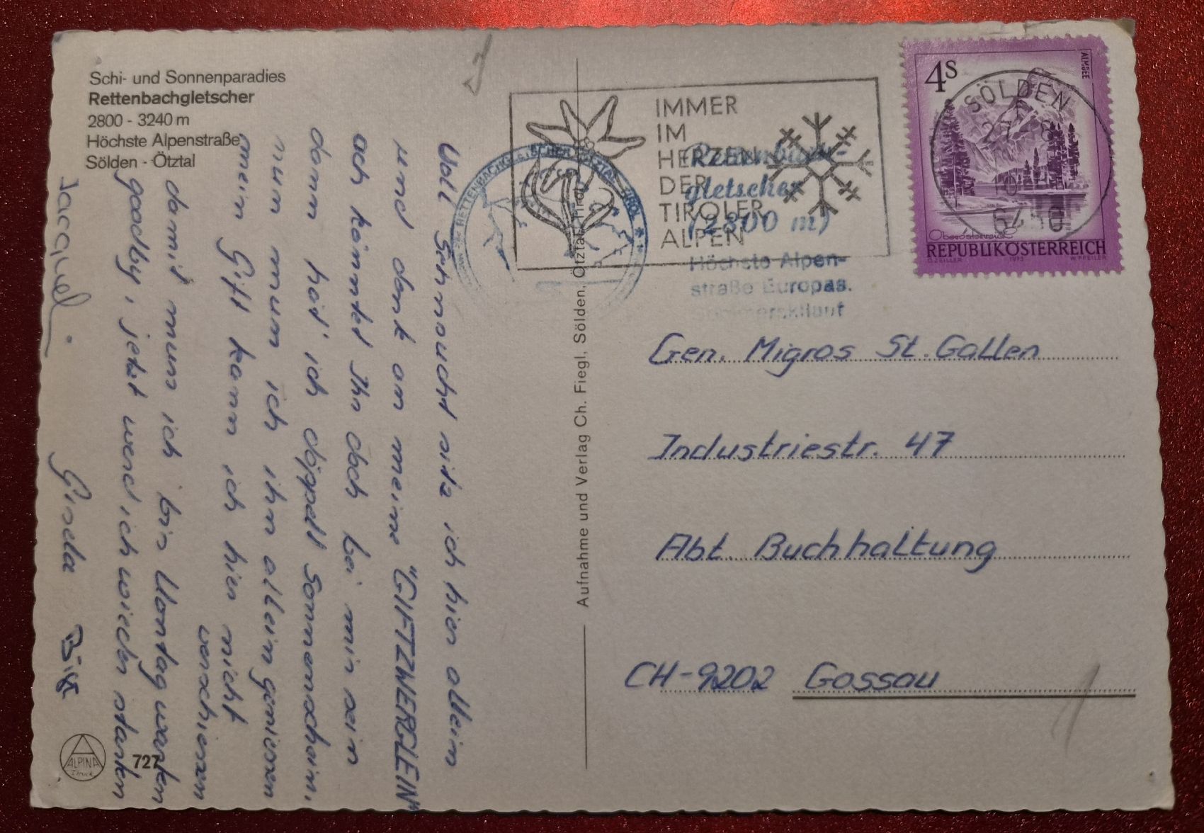 Cartoline postali: Rettenbachgletscher Sölden  ca. 1976 – Usato da Melchnau venduto da Arthurius 1