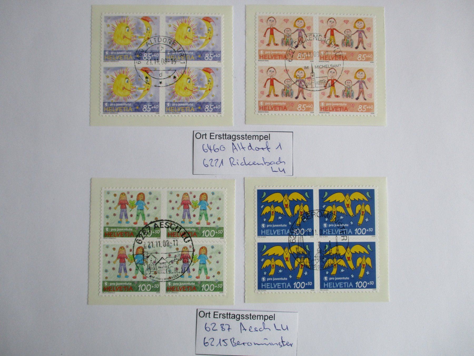 Tutti i francobolli: Viererblock mit Ort Ersttagsstempel 6287 Aesch LU + – Usato da Langnau b. Reiden venduto da Aktuell88