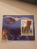Carte Rwanda avec timbre rare, hibou et dinosaure!