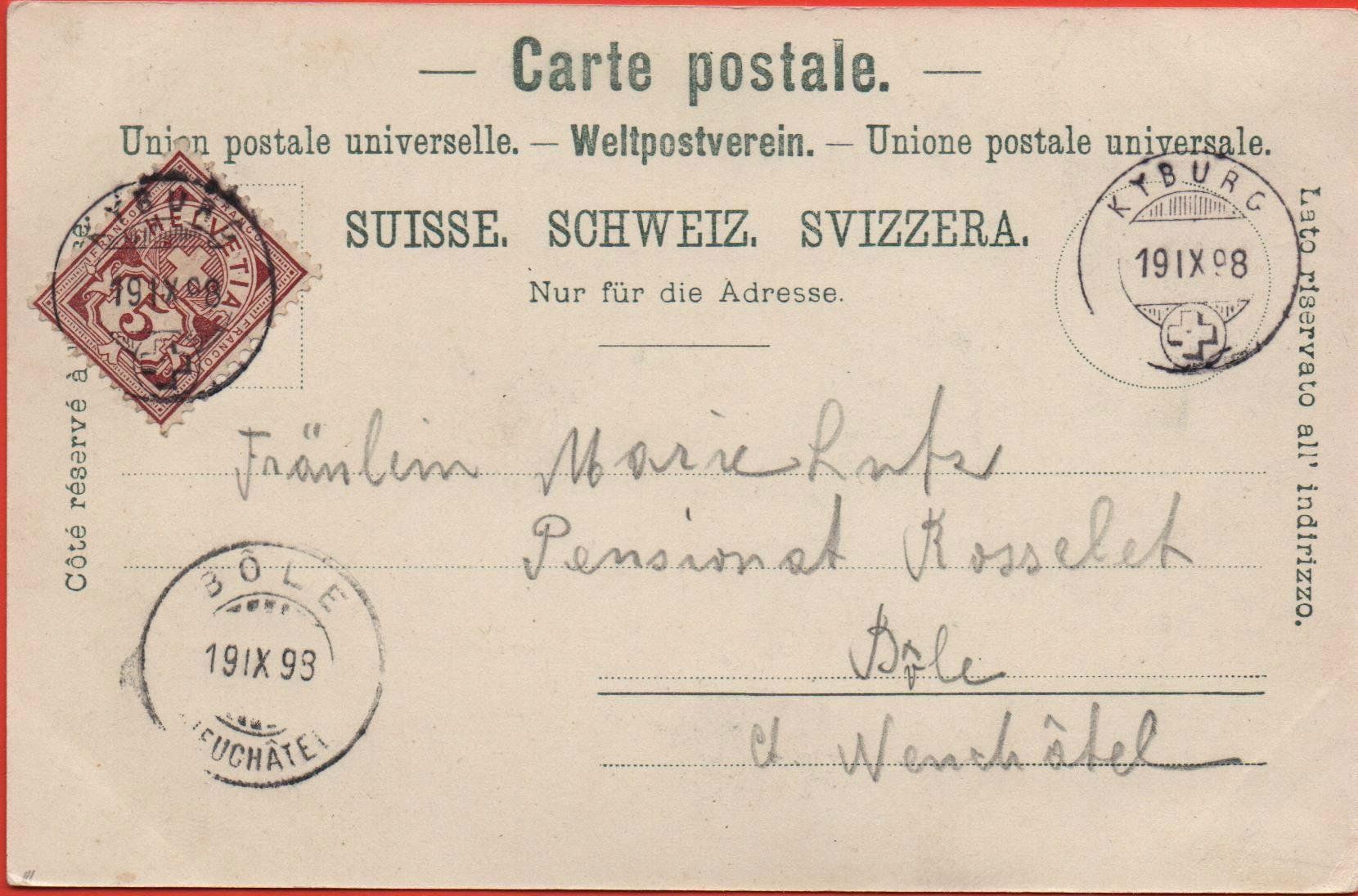 Ansichtskarten: KYBURG bei Winterthur 1898 – Gebraucht aus Jona von philajona 1