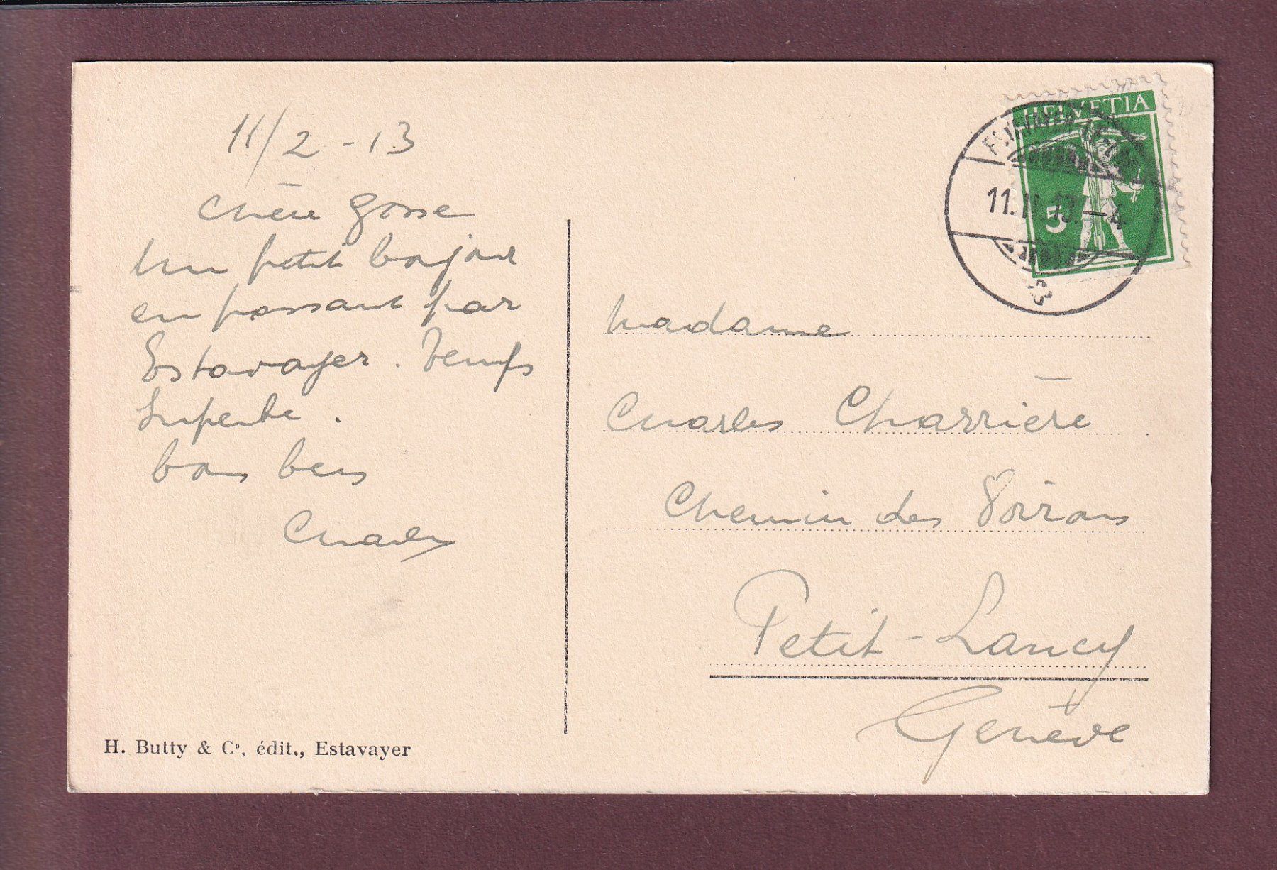 Cartoline postali: ESTAVAYER - Porte du Camus - 1913 – Usato da Pully venduto da nicecards 1