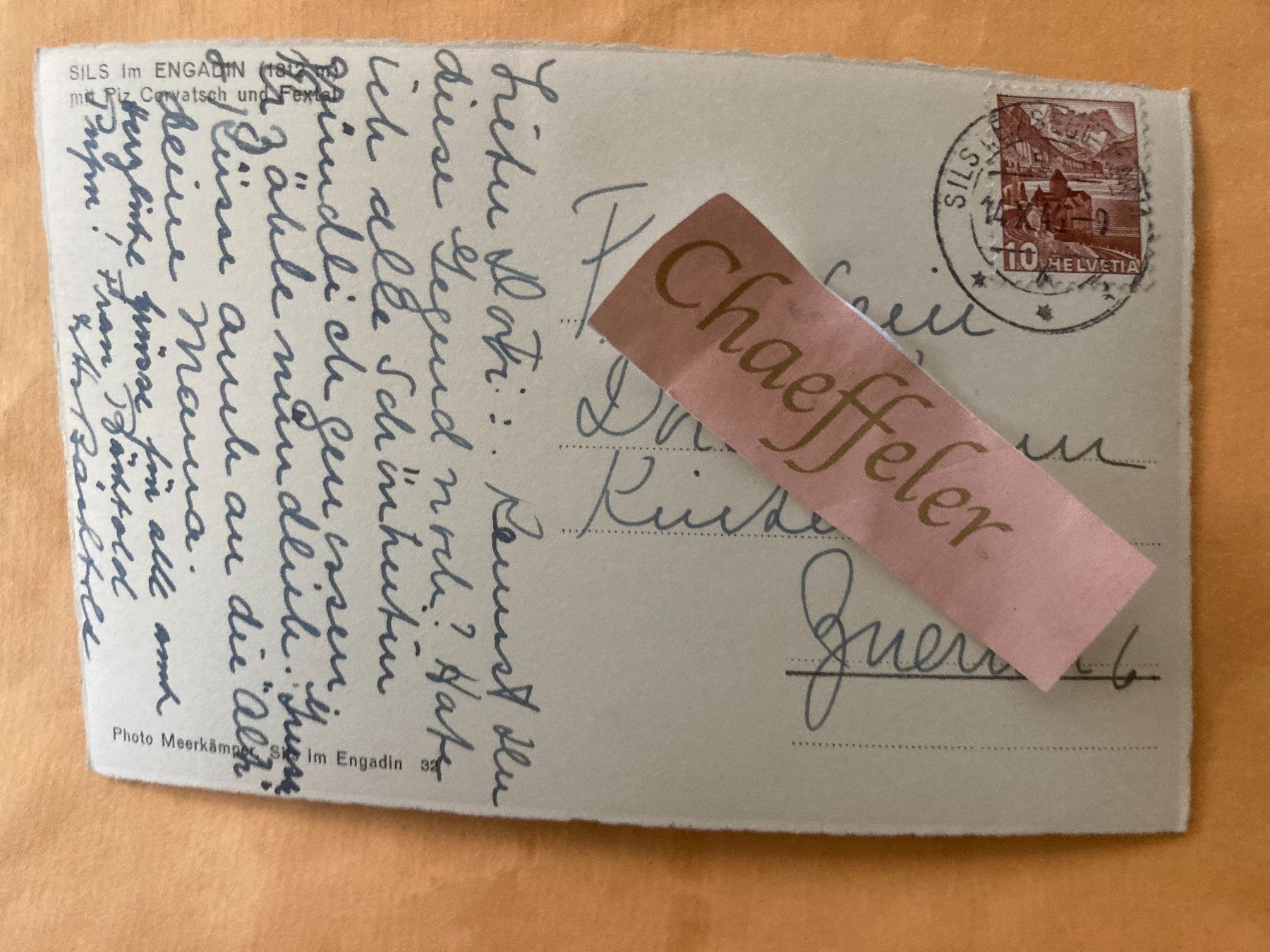 Ansichtskarten: 1946 SILS im Engadin – Gebraucht aus Zürich von Chaeffeler 1