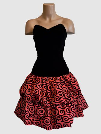 Kleid mit Ballonrock Samtcorsage Gr. S rot schwarz Unikat
