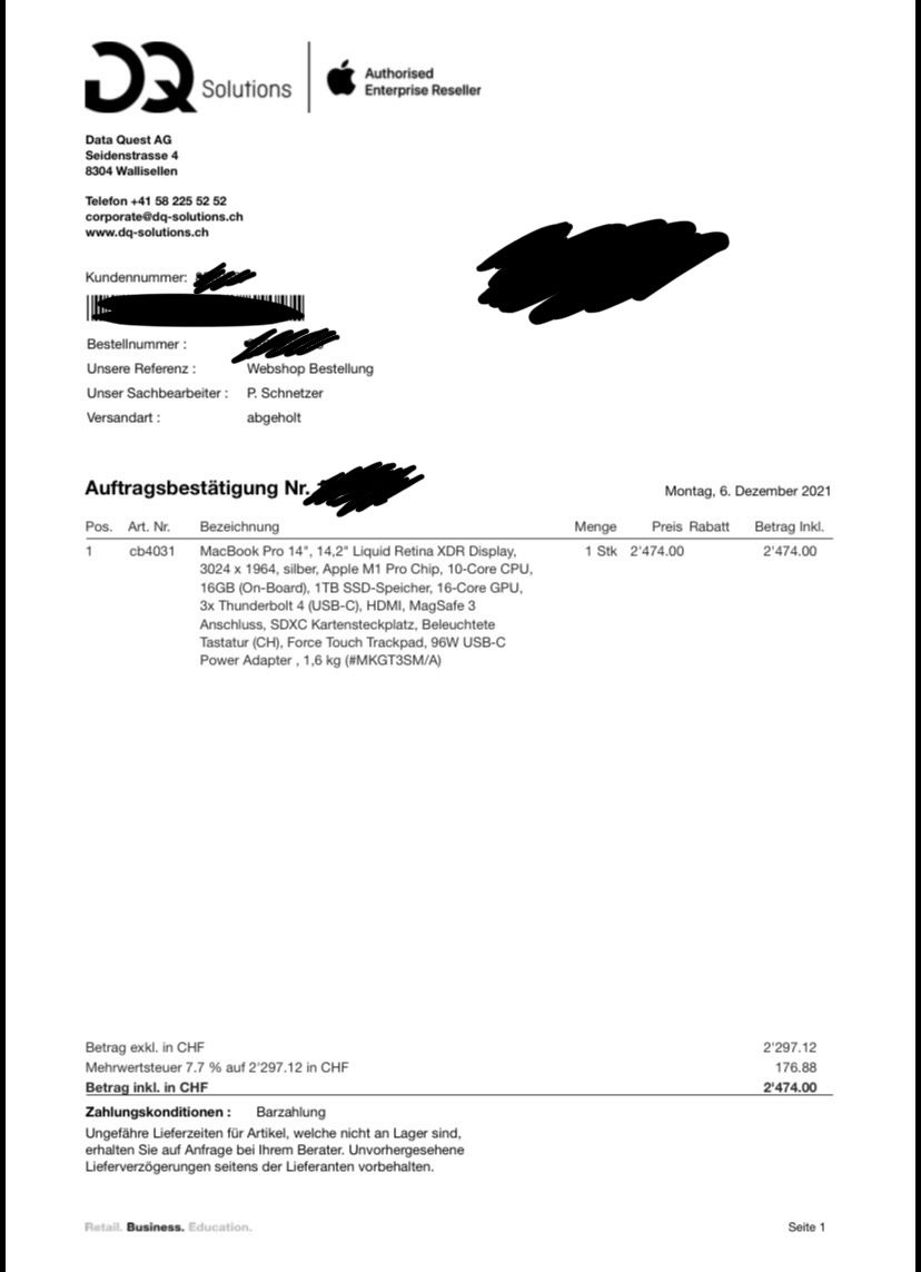 Apple Notebooks: MacBook Pro 14”, M1 Chip, 1TB – Defekt aus Oberengstringen von pre_wh8x 2