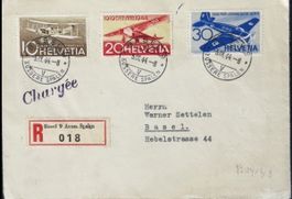 Schweiz 1944 Flugpost Einschreiben 10/20/30 Rp Basel