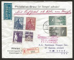 Flugpost Dänemark 1938 mit Luftpost zum Dampfer "EUROPA"