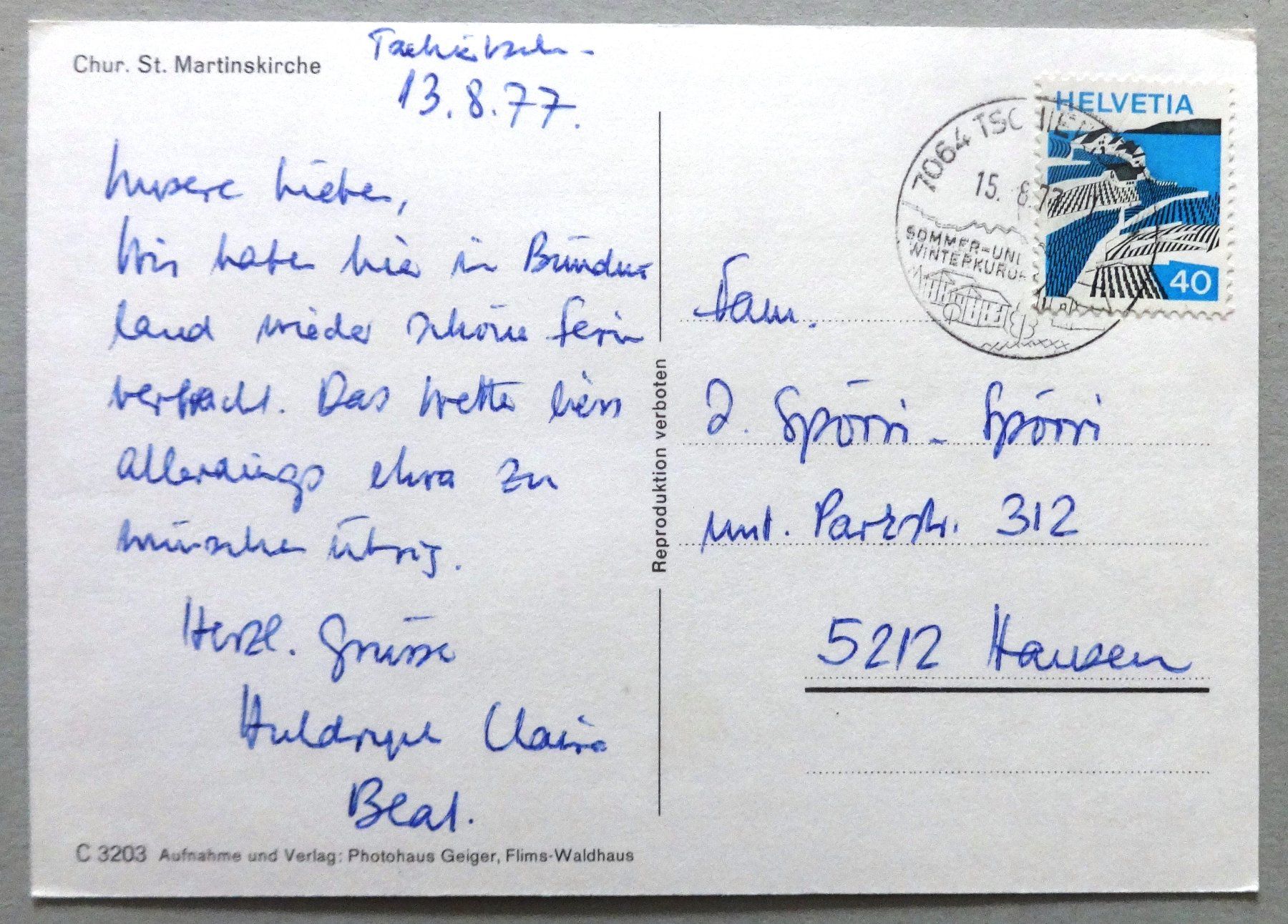 Cartoline postali: Chur, St. Martinskirche – Usato da Fétigny venduto da Billy2miny 1