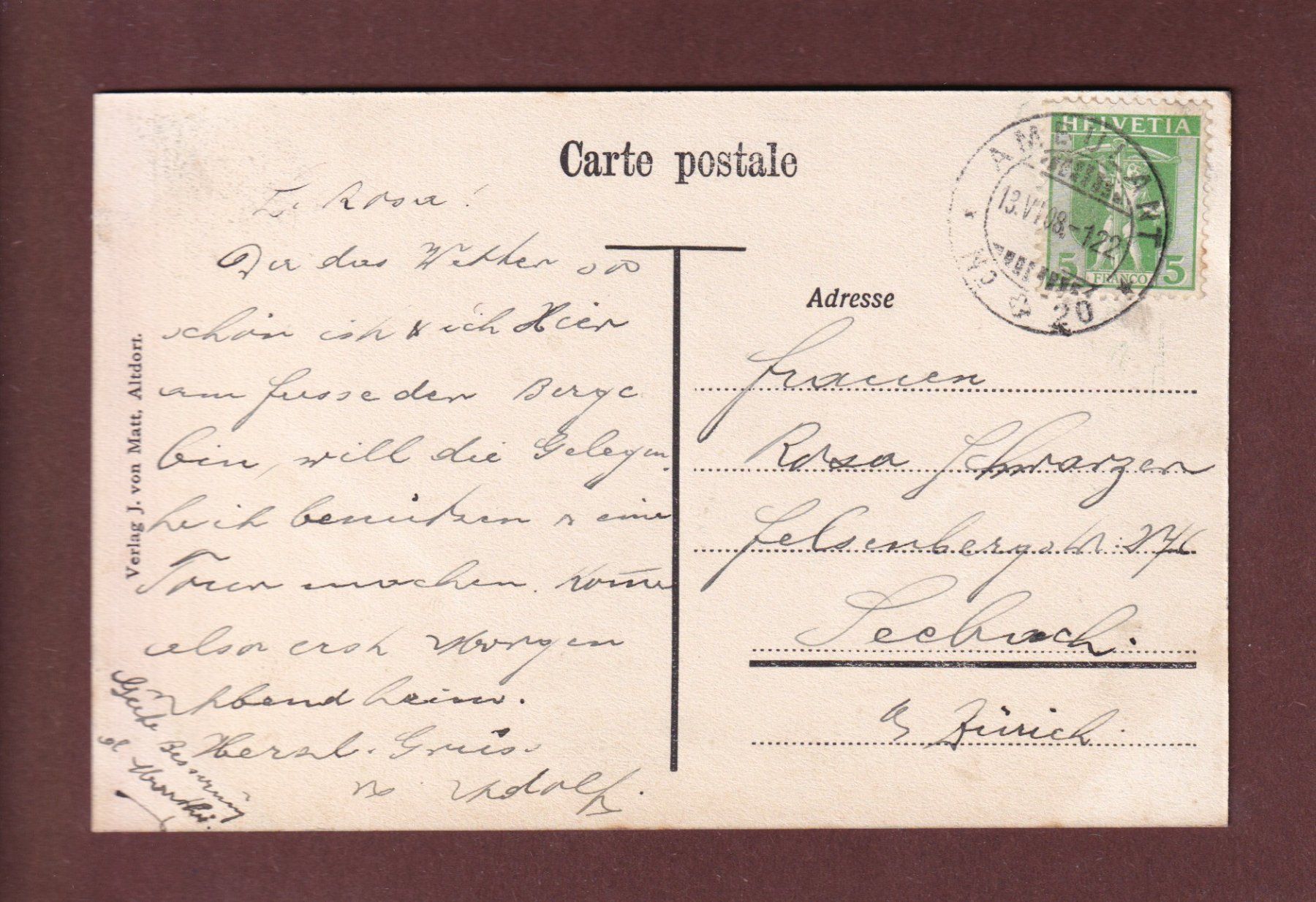 Ansichtskarten: ALTDORF - Telldenkmal - 1908 – Gebraucht aus Pully von nicecards-shop 1
