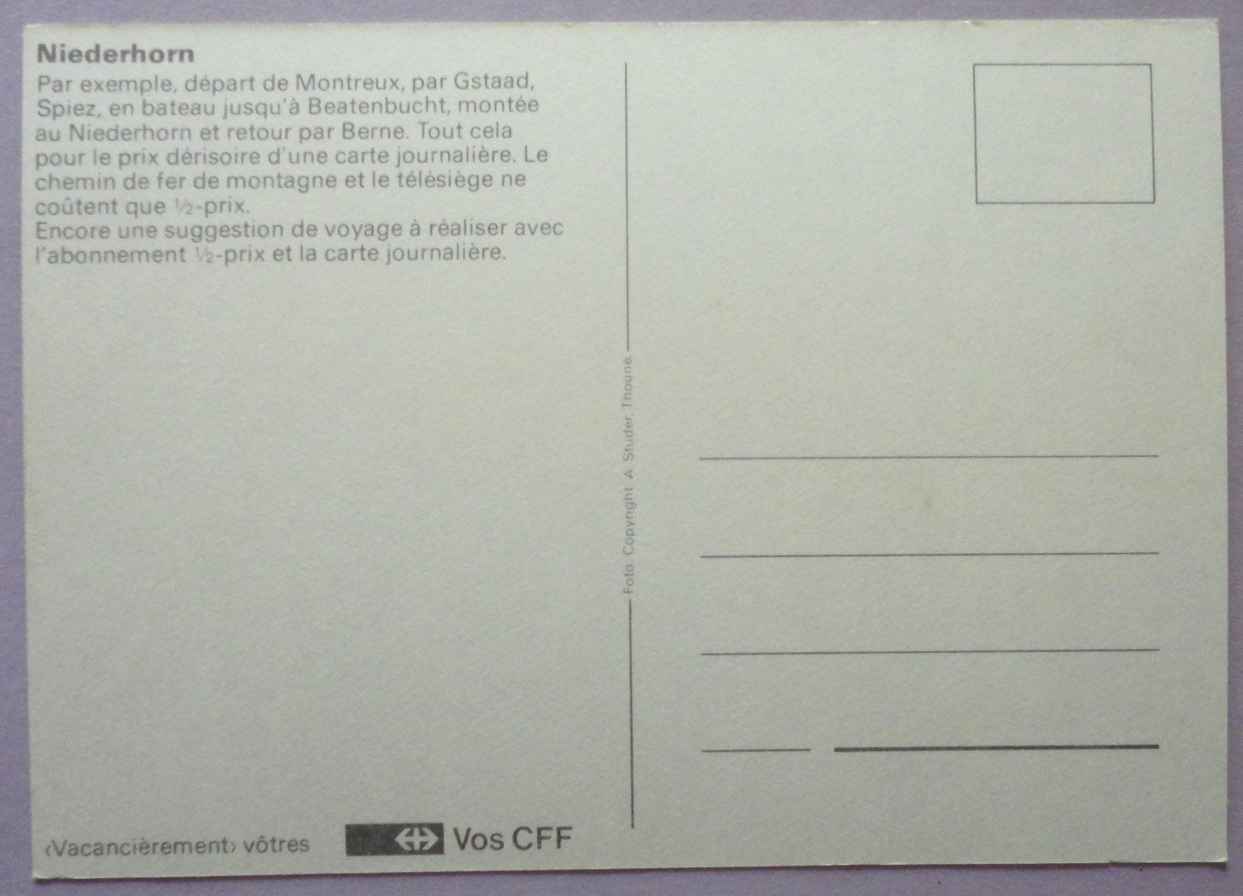 Cartoline postali: Niederhorn – Usato da Fétigny venduto da Billy2miny 1