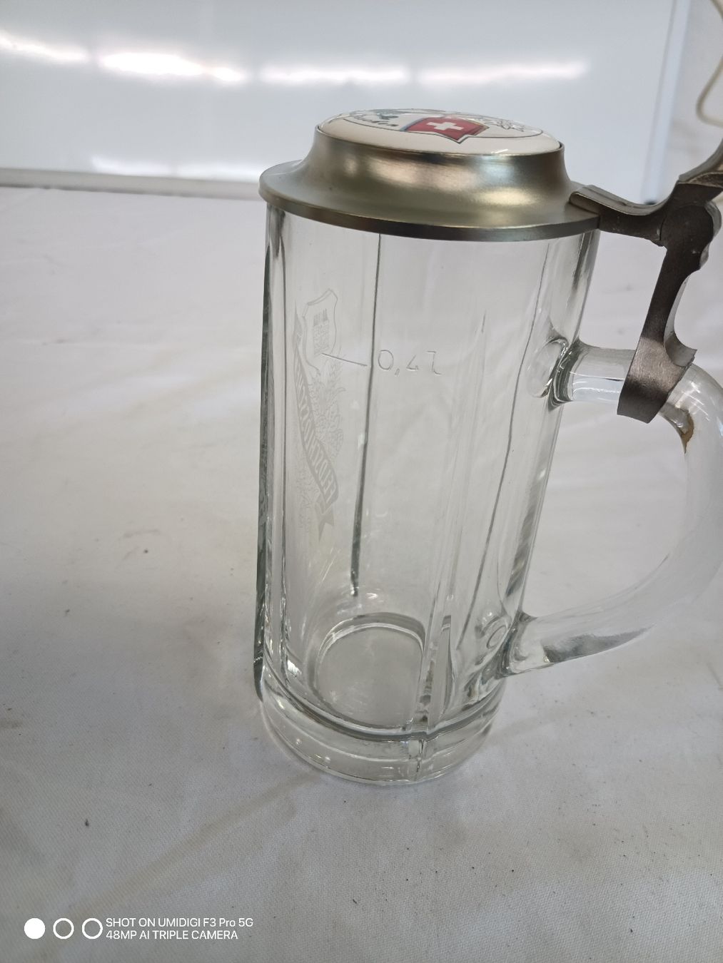 Feldschlösschen Bicchieri: Bierkrug mit Zinndeckel, Feldschlösschen 4 dl – Nuovo (secondo la descrizione) da Aarwangen venduto da to-hirschi 2