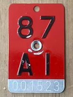 AI 87 - VELONUMMER - FAHRRADSCHILD - PLAQUE DE VELO - AI 87