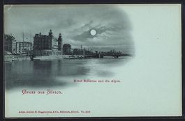 Mondschein-AK Zürich, Hotel Bellevue un