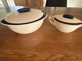 Tupperware plat avec couvercle et saucière 2.5L blanc bleu