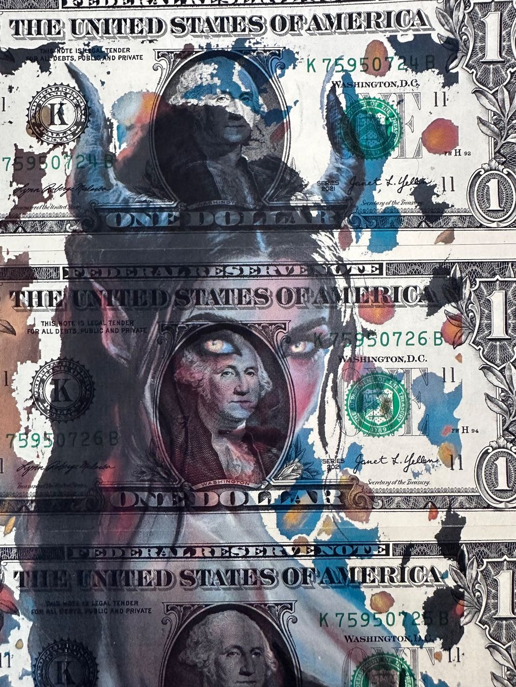 Tableaux: KeC: Devil Dollars, Geldkunst, Echte Dollars, UNIKAT – Neuf (Voir description) à Meilen par Smgdesign 2