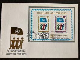 UNO New York 1975 Block 30 Jahre UNO FDC Ersttagsbrief