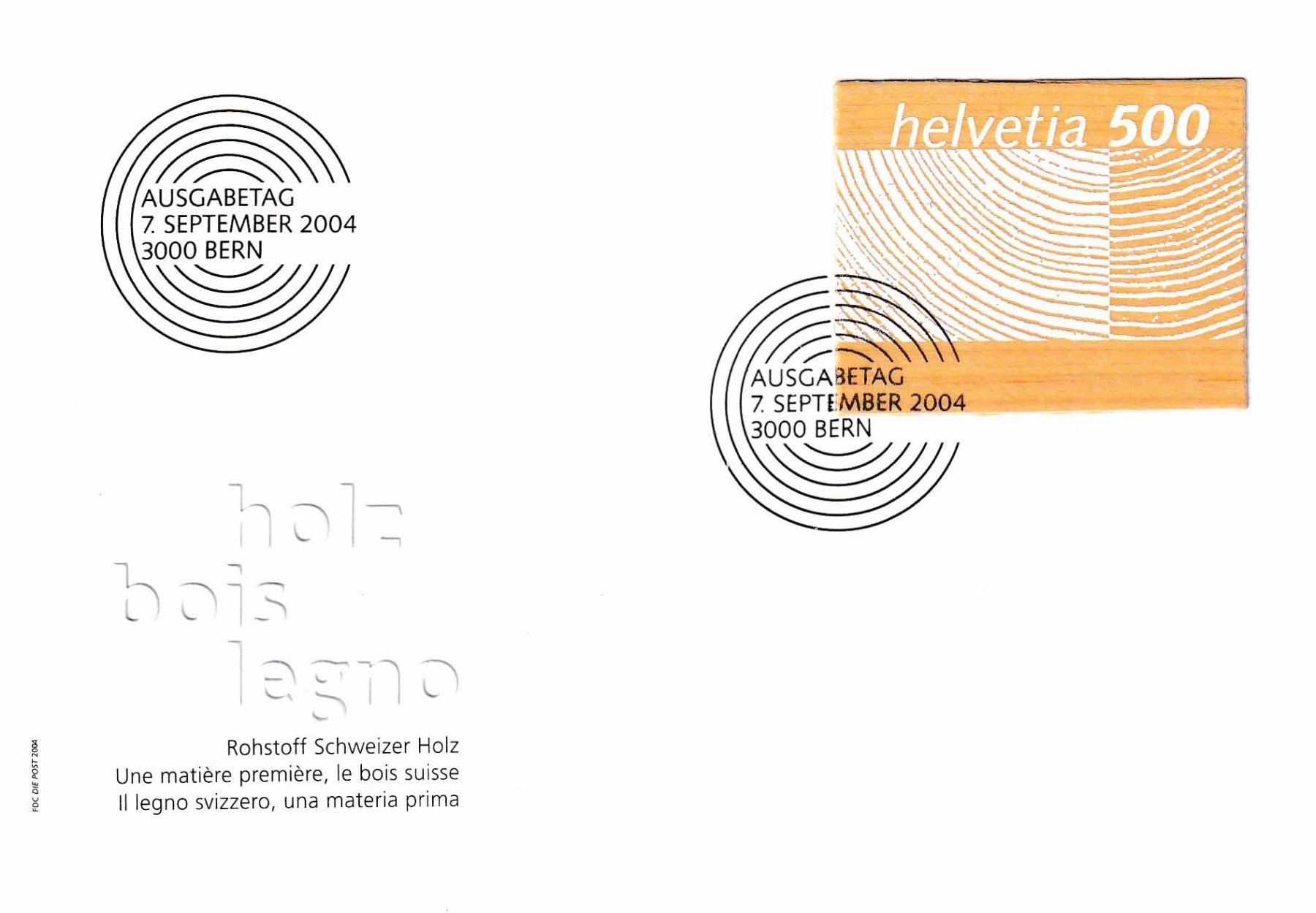 Alle Briefmarken: 2004, Holzmarke  Nr. 1133, auf Blanco-FDC, fehlerfrei. – Gebraucht aus Aesch BL von toffifee09
