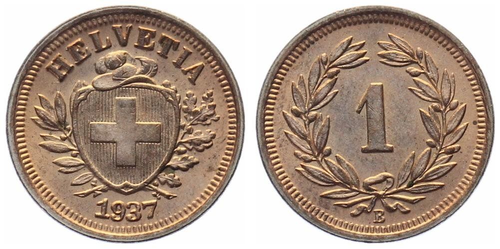 Tutti le monete: 1 Rappen 1937 -------------- Top Stempelglanz !!! – Nuovo (secondo la descrizione) da Knutwil venduto da muenzen-oli 2