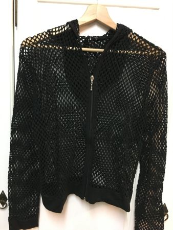 Strickjacke, Lochstrick, schwarz,s/xs