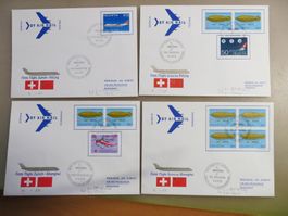 4x Luftpostbriefe Erstflüge CH-China 1975