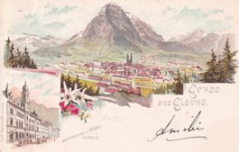 Glarus   GL   und Neue Post      -   LITHO    um 1901
