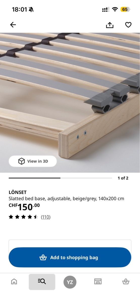 Ikea Reti a doghe: IKEA Adjustable Slatted Bed Base 140x200cm – Usato da Zürich venduto da zyh_m86p 2