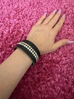 Schwarz Leder Armband mit Strasssteinen, ein Hingucker!54
