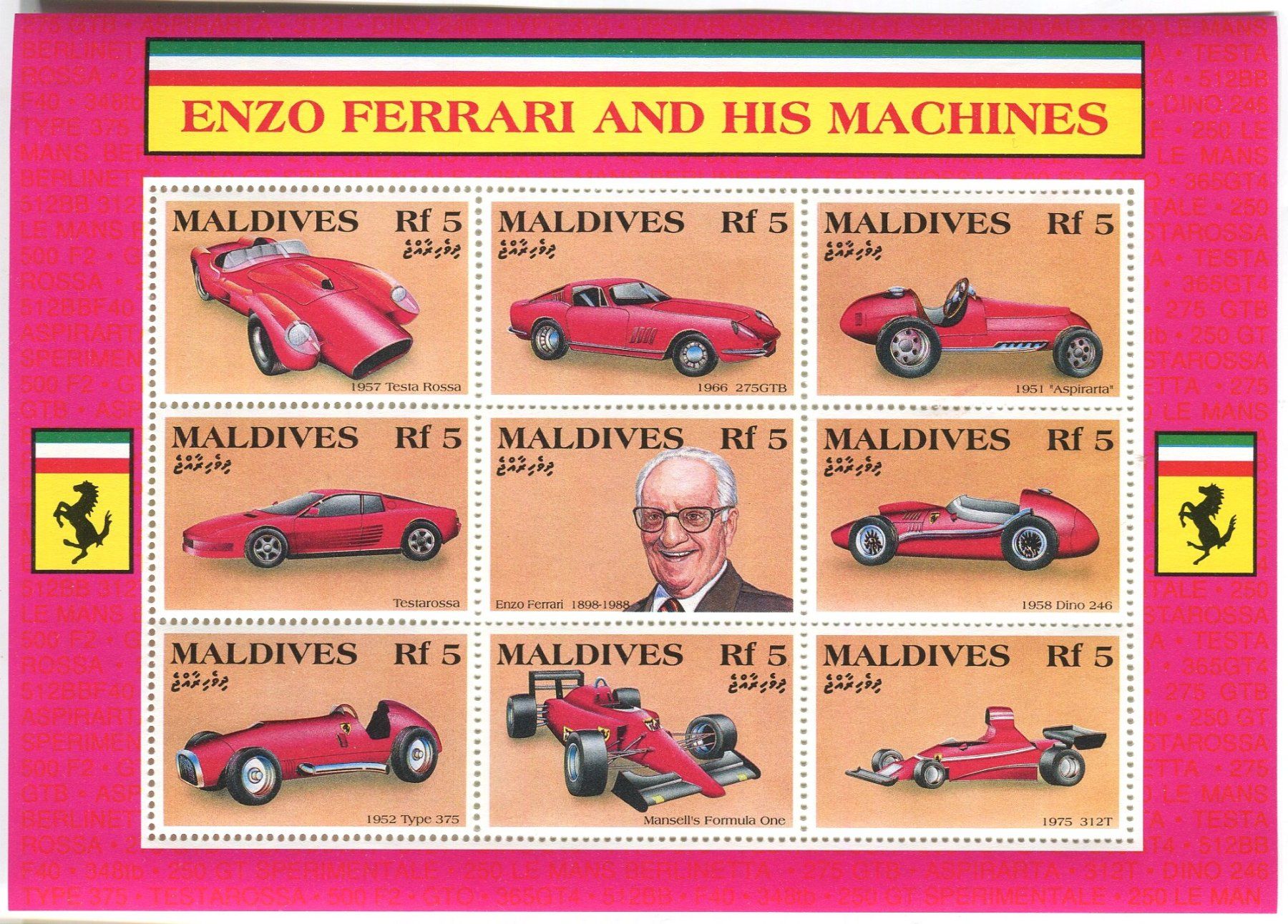 Tutti i francobolli: Block "Ferrari". Malediven – Nuovo e nell'imballaggio originale da Basel venduto da Butsch5
