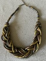 Vintage Braided Necklace, Gold, Brown, Bronze — Statement Pi
