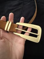 Vintage ZARA Suede Leather Belt with Golden Buckle 90cm