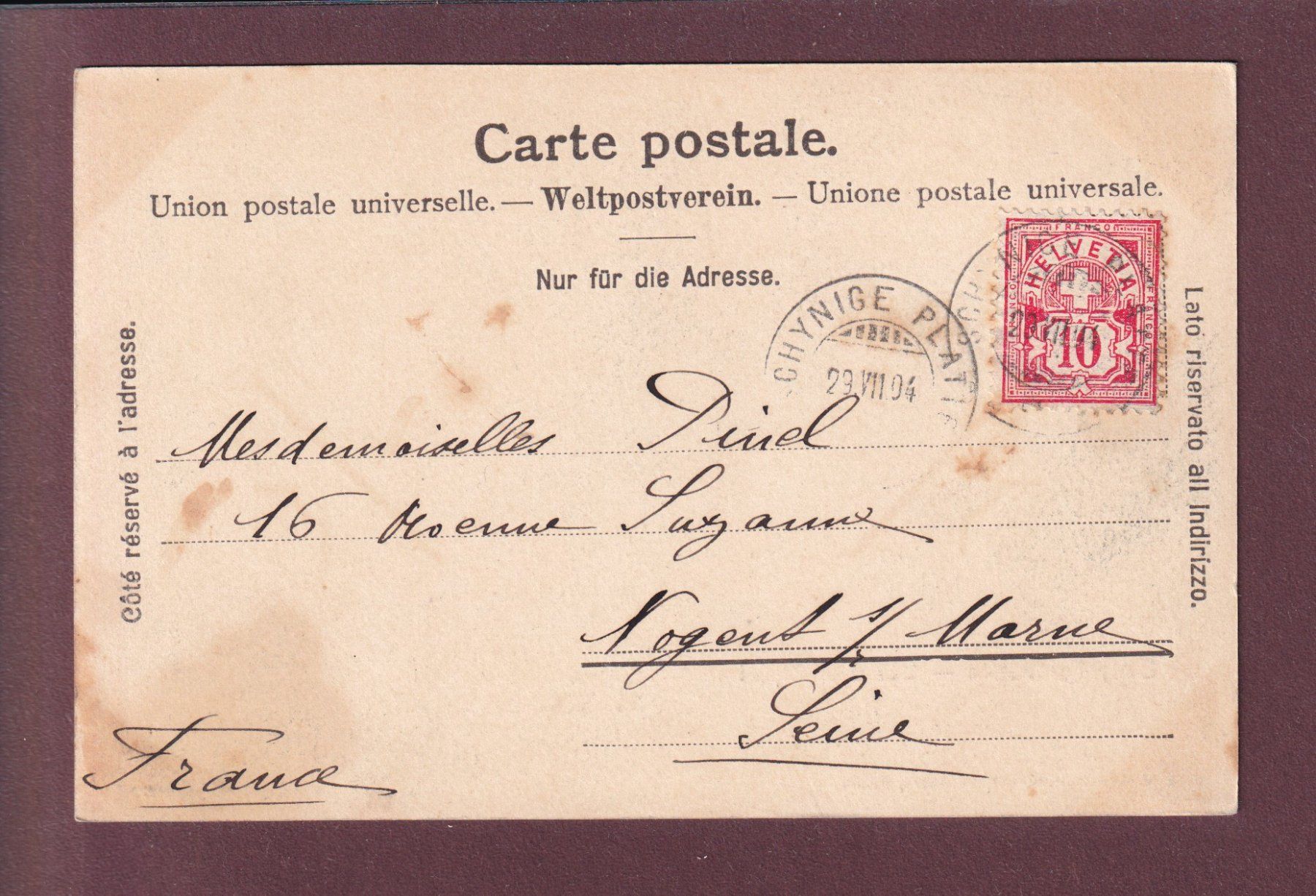 Cartoline postali: SCHYNIGE PLATTE - Die 3 Gipfel - Bahn - 1904 – Usato da Pully venduto da nicecards 1