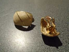 Ohrclips beige/goldfarbig, glitzernd