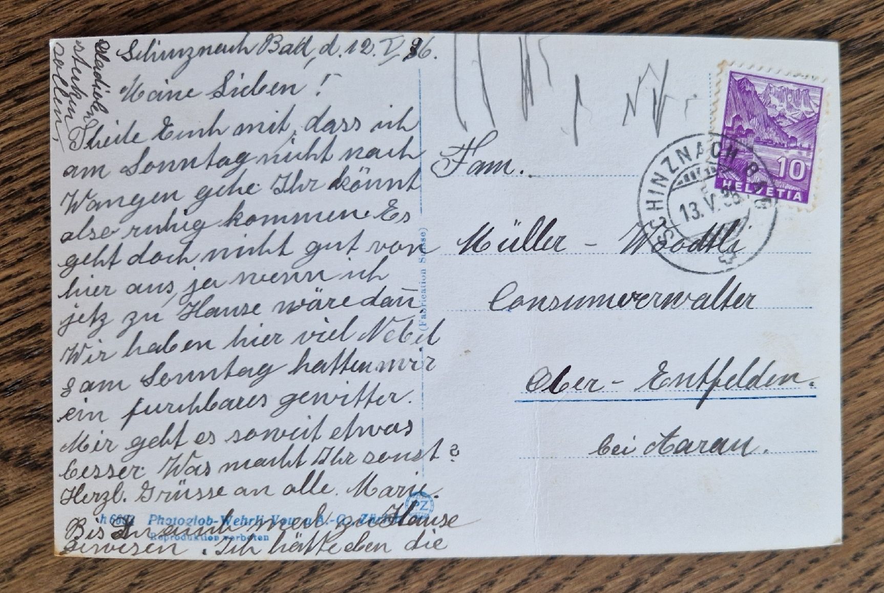 Cartoline postali: Bad Schinznach 1938 – Usato da Ebikon venduto da Donar50 1