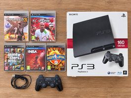 PS3 Slim 160 GB + manette + 5 jeux + boîte dorigine
