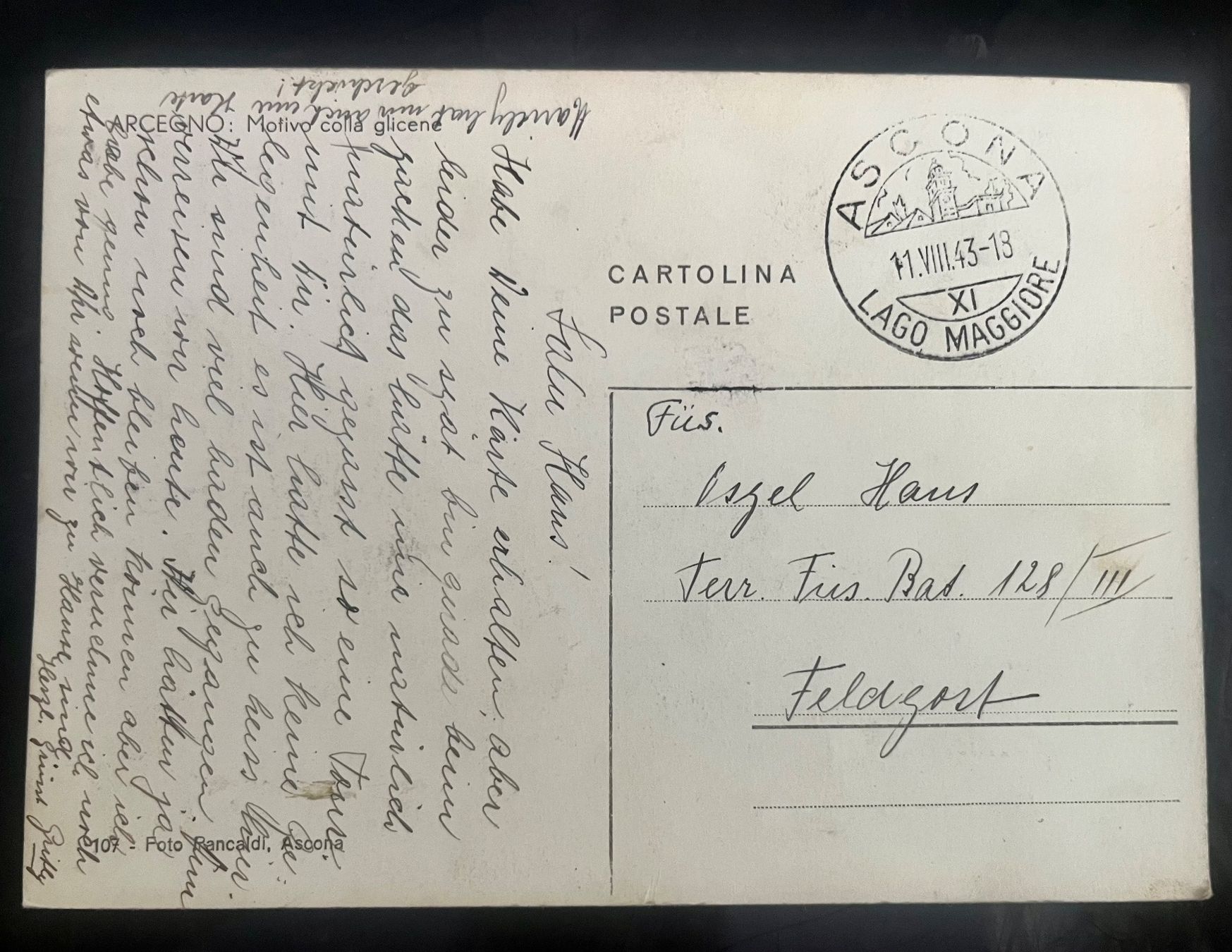 Cartoline postali: Antike Ansichtskarte, Arcegno, 1943. – Usato da Basel venduto da so1_nf6l 1