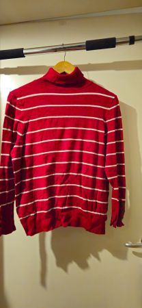 Rollkragenpullover Rot/Weiss Gestreift, Grösse XL, Top!