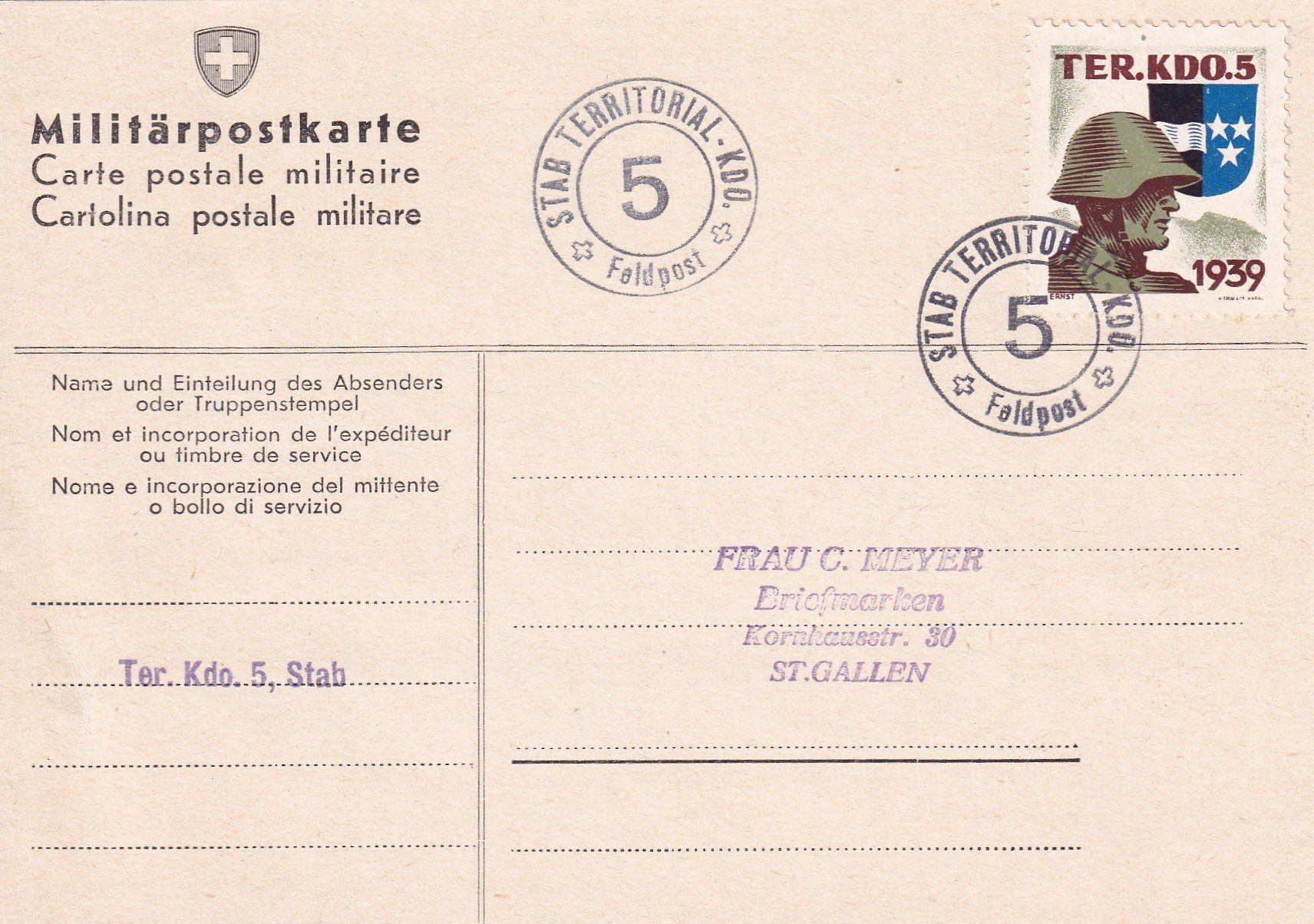 Tutti i francobolli: Militärpostkarte Stab Territorial Kdo. – Usato da Birsfelden venduto da Sakurajima