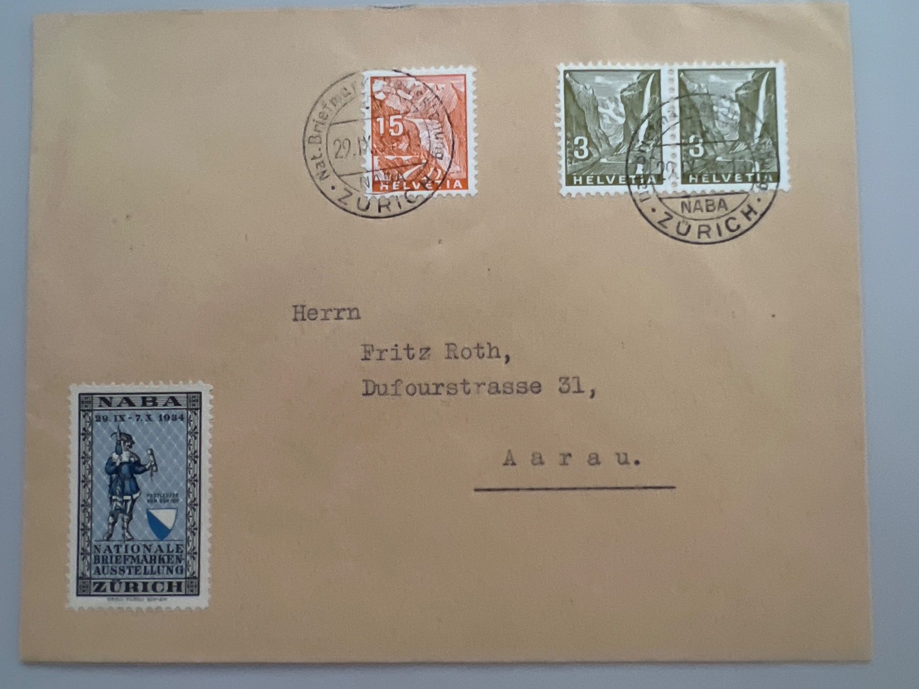 Tutti i francobolli: 1934 NABA  Briefmit Lands.Bilder Nr.194+197 +Vignette – Nuovo (secondo la descrizione) da Buchrain venduto da wmm