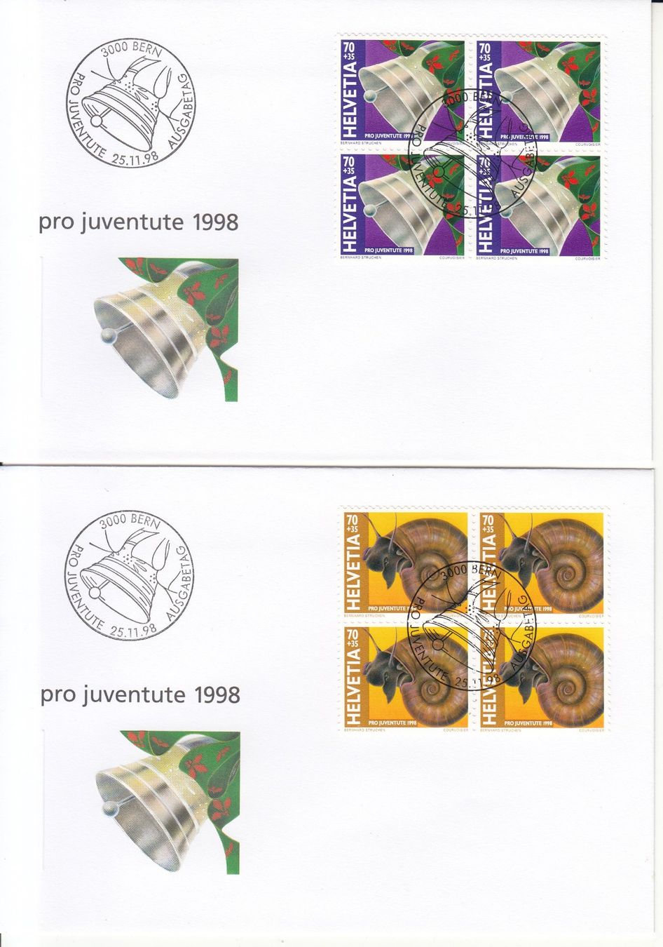 Alle Briefmarken: SBK J348 - J351 im 4er-Block FDC – Gebraucht aus Bürglen TG von StampGraf 1