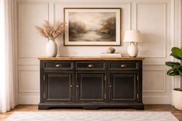 Elegantes Sideboard Schwarz mit Holzplatte – Klassisch, Stil