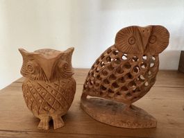 Pair of Hand Carved Wooden Owls, Home Decor, Great Condition