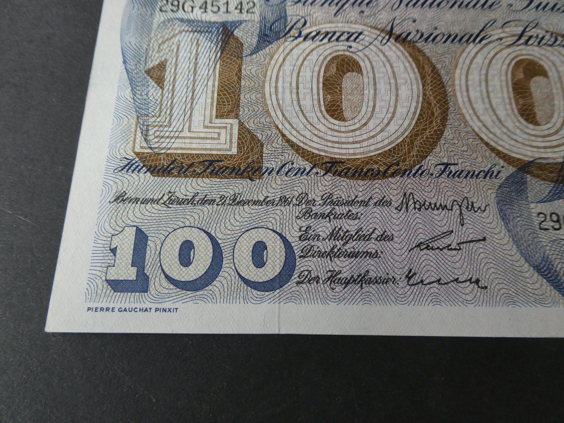 Billets de banque: Schweiz 1961, 100 Franken   bankfrisch – D'occasion à Hinterforst par Rohusri 1