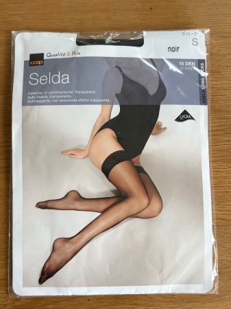 Halterlose Strümpfe/Straps Selda schwarz Nylon,Gr.S,NEU