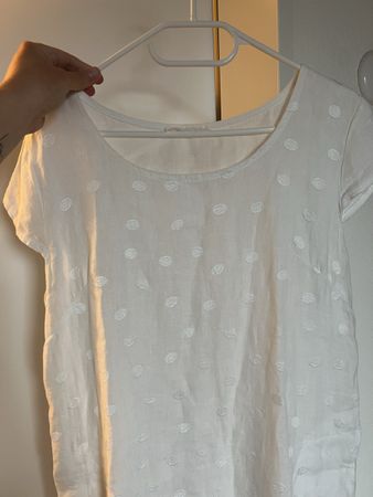 Weisses Leinen Kleid Sommer mit Punktmuster, Gr M / L 38 4
