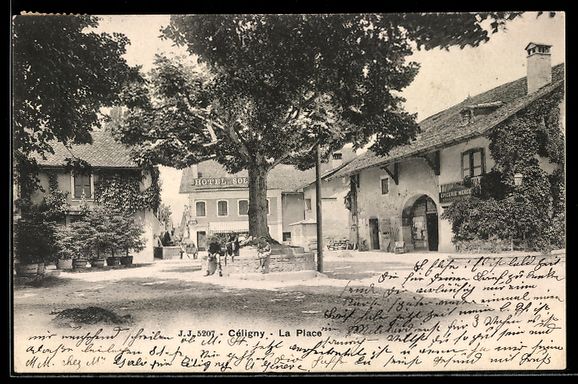Cartoline postali: AK Céligny, La Place, Hotel du Sol – Usato da Berlin venduto da bartko-reher